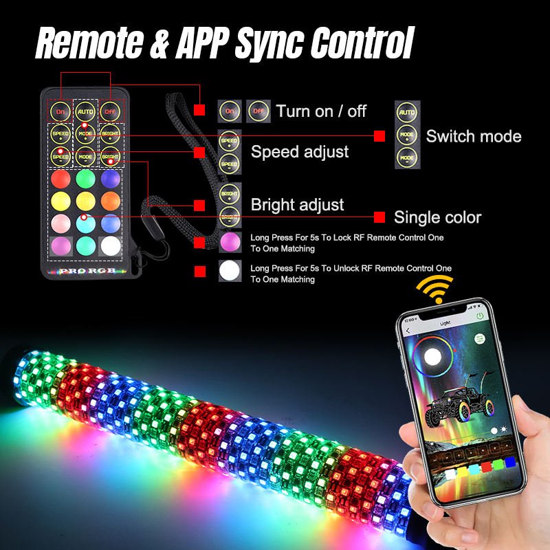 Music Remote APP Control ATV UTV 3ft Spiral Antennas Antena Led RGB Hyper Fat Led Whip Lights for Polaris RZR for Maverick X3