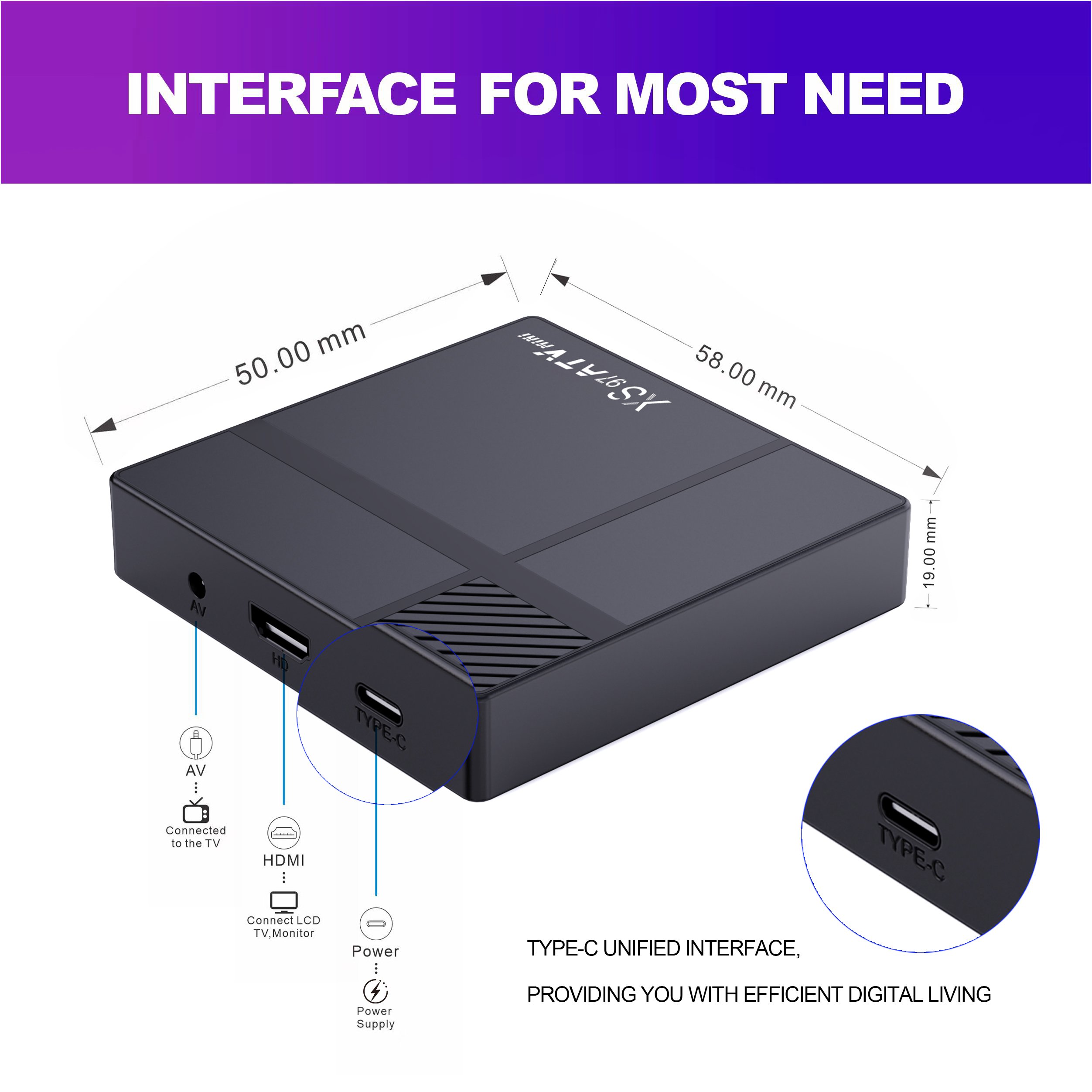 New Popular Magic Mini Tv Box XS97 ATV Mini Android 12 2GB Ram 16GB Rom Allwinner H618 with Type C Power Cable Voice Remote