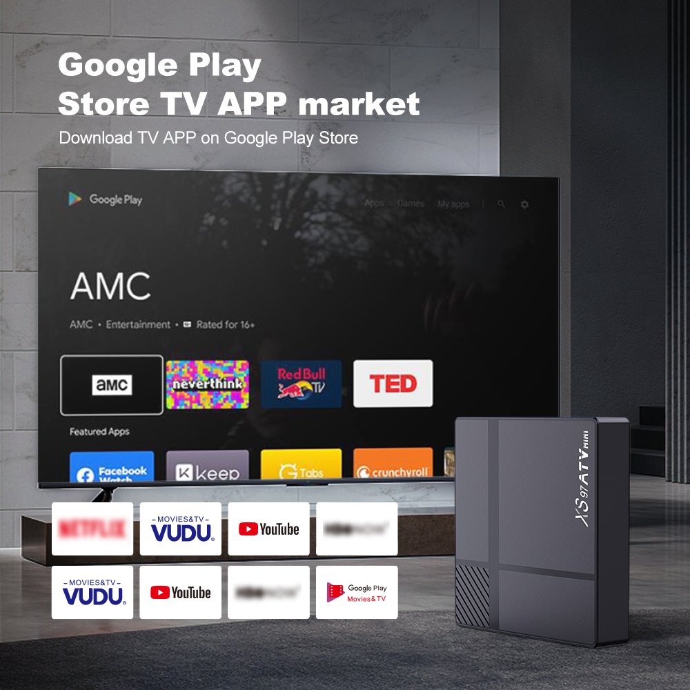New Popular Magic Mini Tv Box XS97 ATV Mini Android 12 2GB Ram 16GB Rom Allwinner H618 with Type C Power Cable Voice Remote