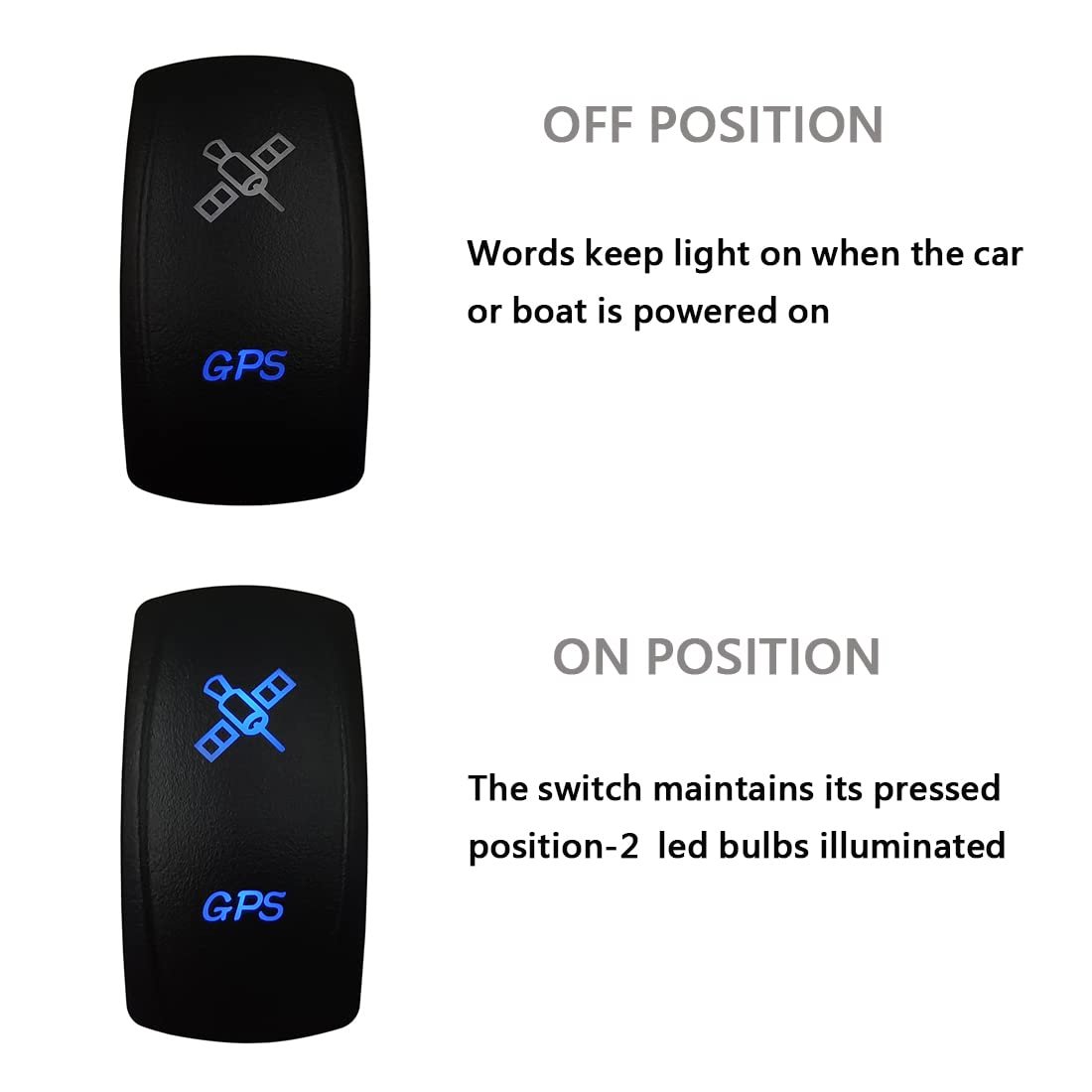 GPS 12V on OFF Rocker Switch 5 Pin Marine Boat LED Illuminated Waterproof Rocker Switch for ATV 4x4 Caravan Camper Dashboard