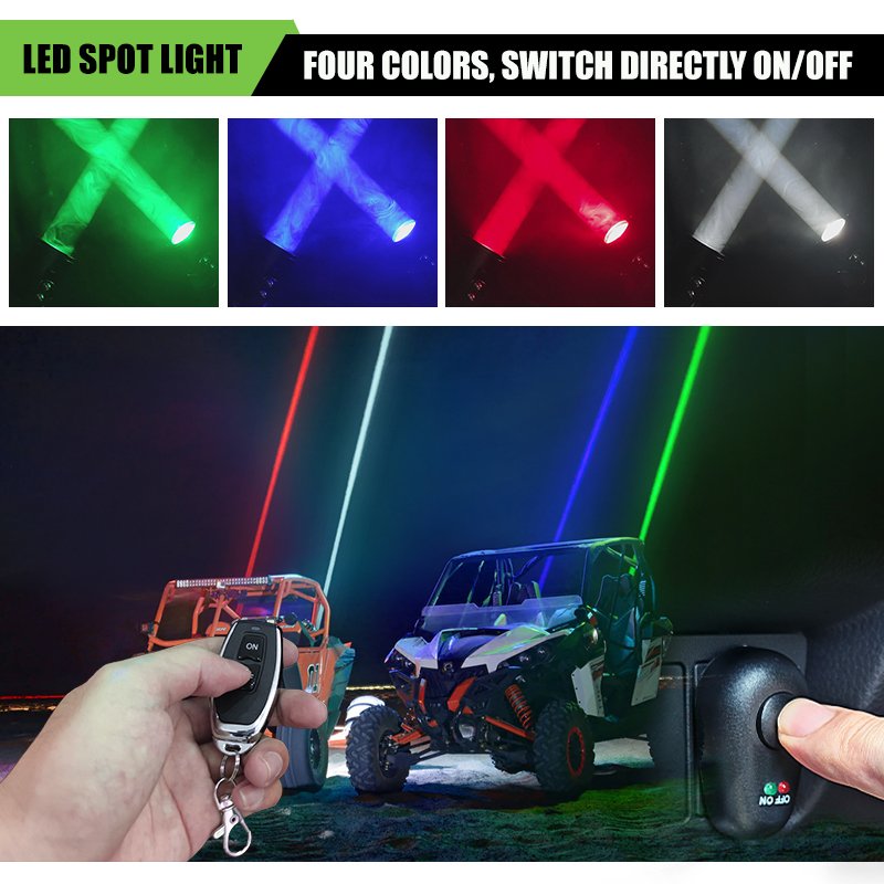 RGBW Multi Colors Die Casting Aluminum IP67 Waterproof Hyper Spot Beam LED Pod Laser Whip Light