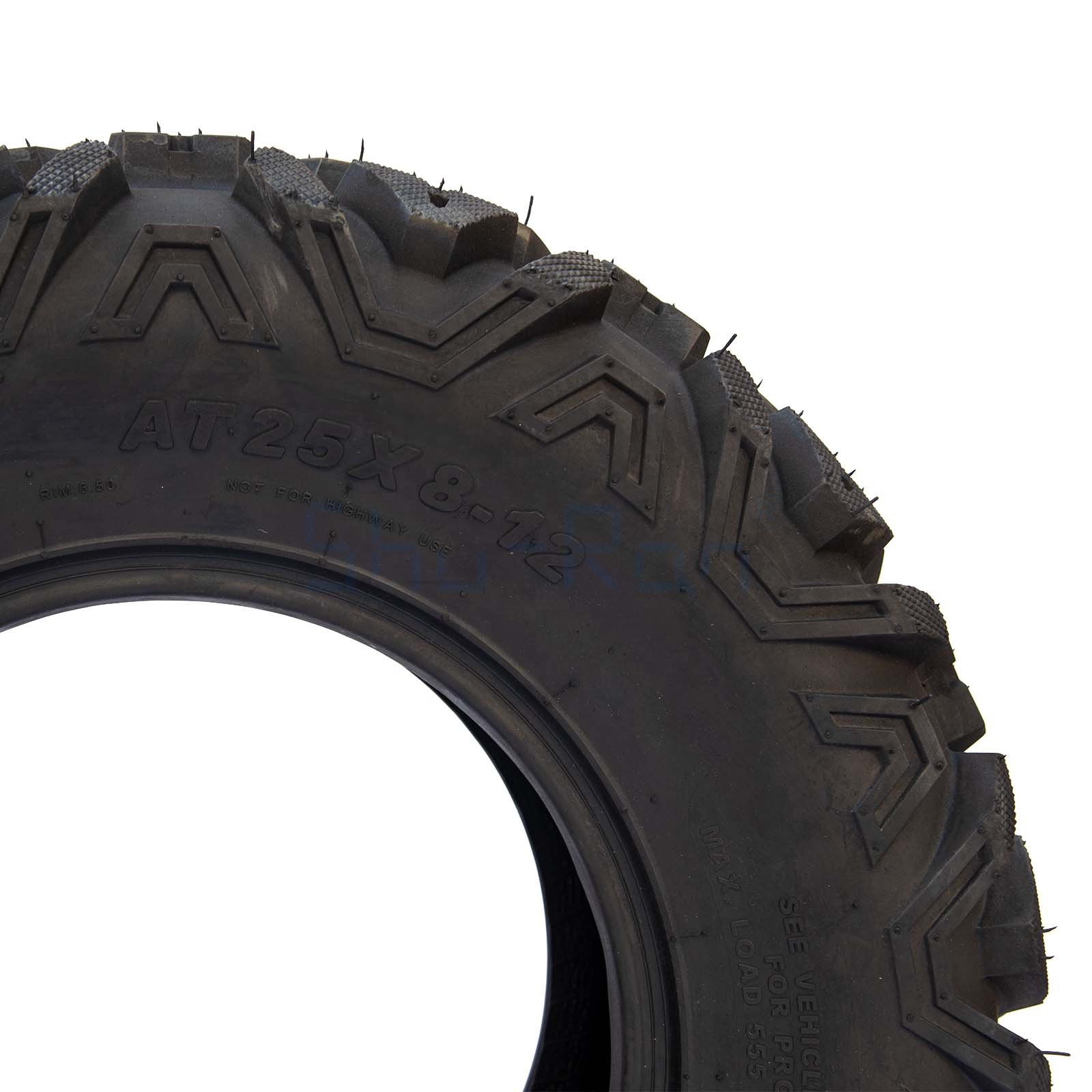 ATV UTV All-terrain Tires 25x8-12 Front & 25x10-12 Rear, 6 PR, Tubeless