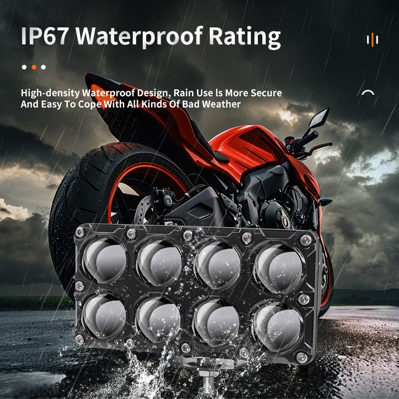 8 Lens 32W Motorcycle LED External Spotlight White Yellow Hi/Low Beam Auxiliary Light Motorbike Driving Fog Lamp for Car ATV SUV