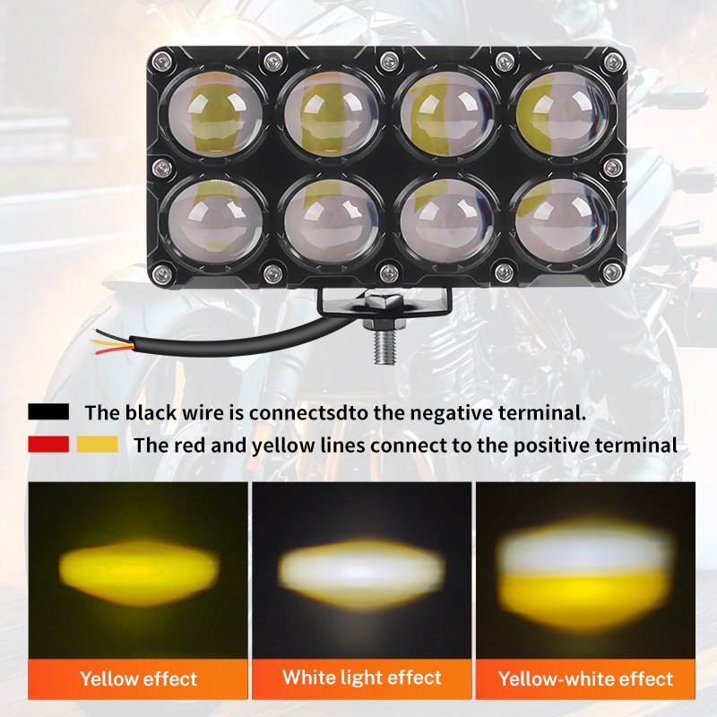8 Lens 32W Motorcycle LED External Spotlight White Yellow Hi/Low Beam Auxiliary Light Motorbike Driving Fog Lamp for Car ATV SUV