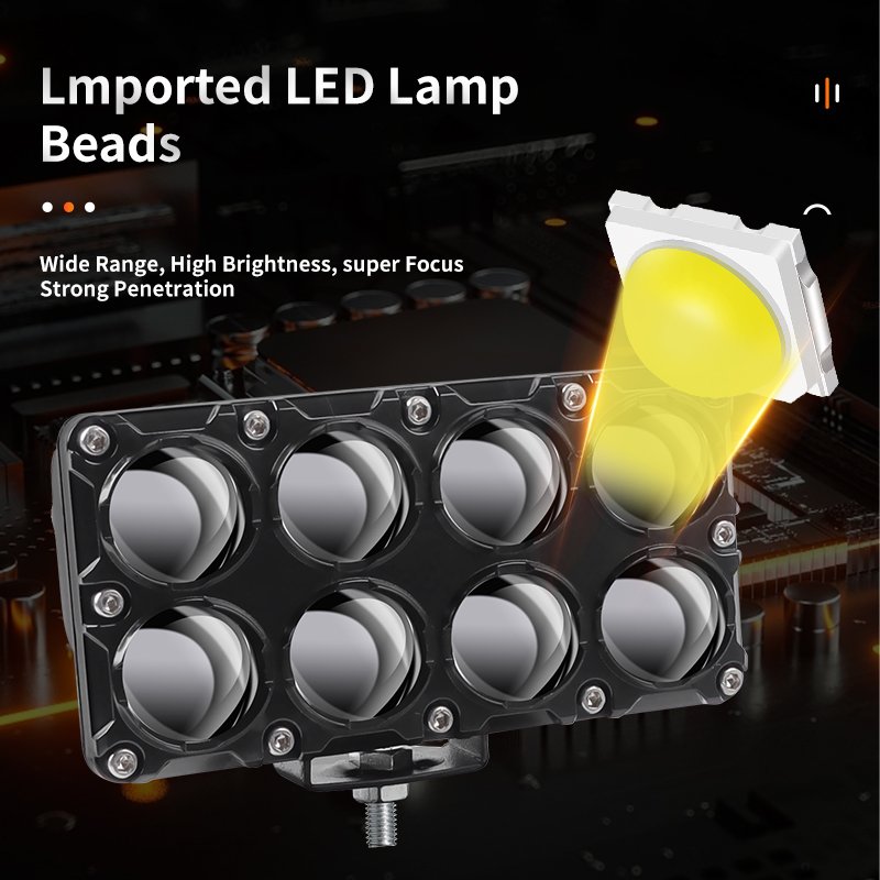 8 Lens 32W Motorcycle LED External Spotlight White Yellow Hi/Low Beam Auxiliary Light Motorbike Driving Fog Lamp for Car ATV SUV