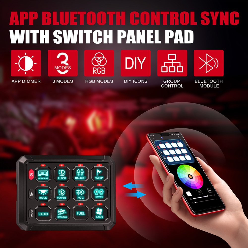 App Control Aux Automotive Circuit Control Relay System Box Rgb 12v Bluetooth Switch Panel for SUV ATV UTV Marine Truck