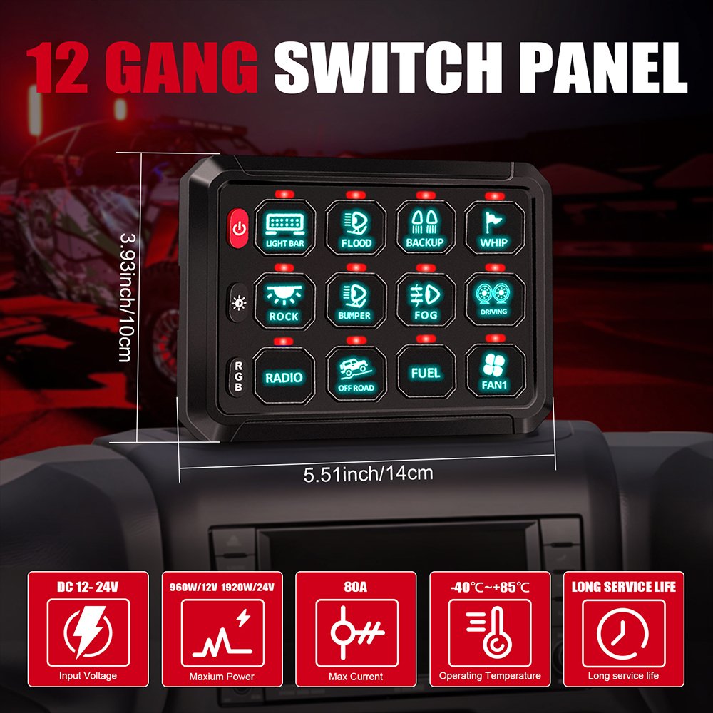 App Control Aux Automotive Circuit Control Relay System Box Rgb 12v Bluetooth Switch Panel for SUV ATV UTV Marine Truck