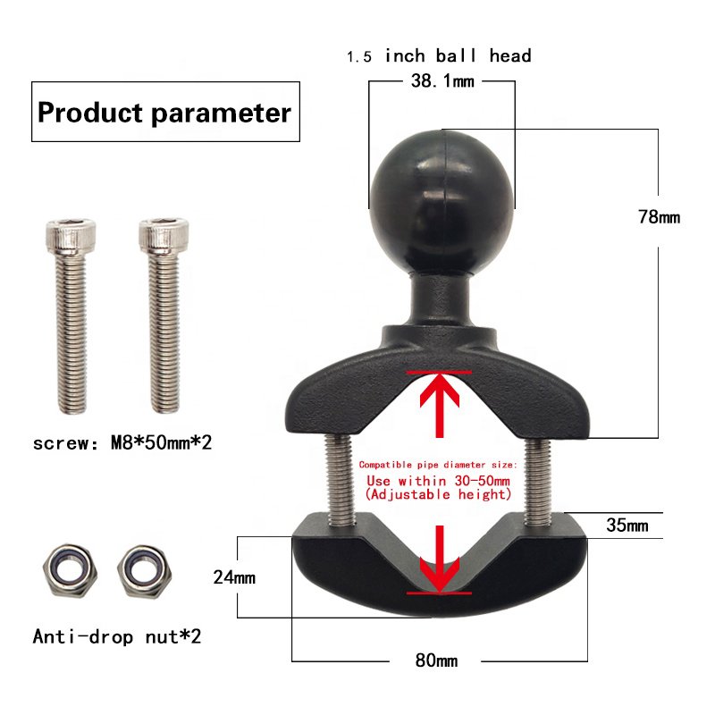 ATV UTV bar Pipe Camera Mount Portable Monitor Bracket Car Tablet Holder C Size 1.5 Inch Ball Base Large Tube Rail Mount Clamp