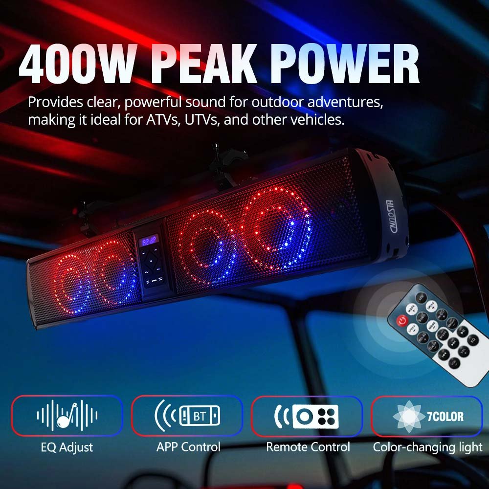 26" 6-Speaker IP65 Waterproof BT LED Soundbar for UTV ATV GOLF CARTS Premium Parts & Accessories