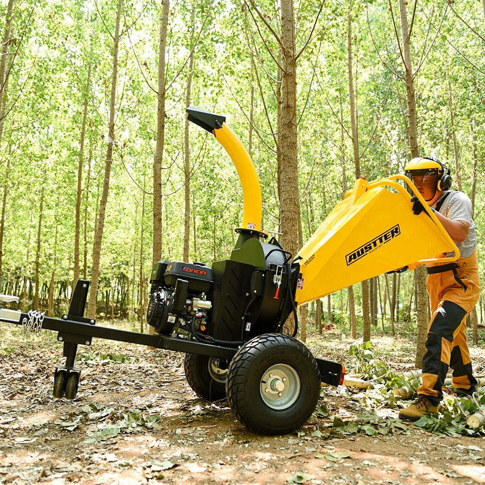 AUSTTER Self-feeding ATV 15HP Gasoline 120mm Wood Chipper Shredder Branch Garden Tree Shredders Machine China Wood Chipper