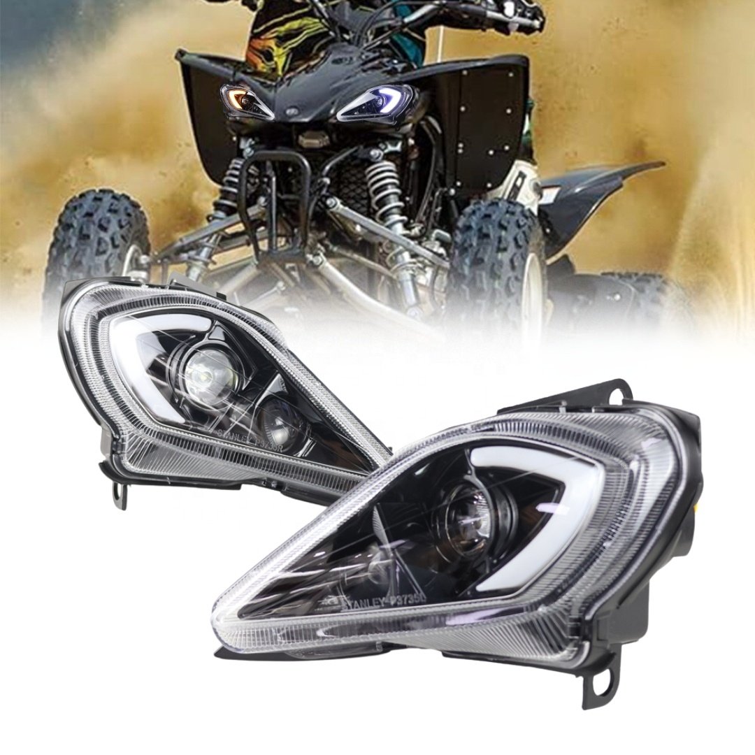 TIYPEOR Hot Sales Black LED Headlight Front Lamp Assembly with Hi-low Beam DRL LED Projector Headlights for YAMAHA YFZ RAPTOR