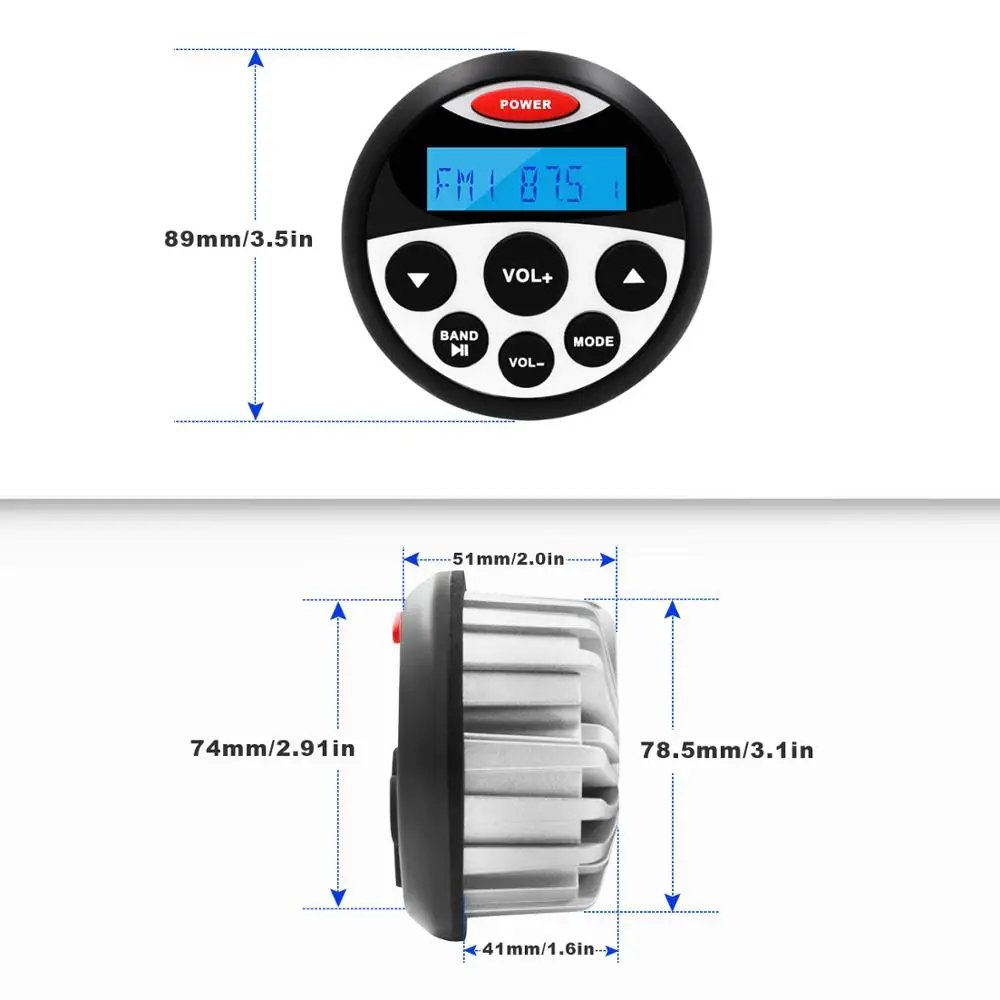 Marine Bluetooth Stereo Radio FM AM MP3 Player Audio+4 inch Marine Waterproof Outdoor Speaker+Antenna For Boat ATV UTV