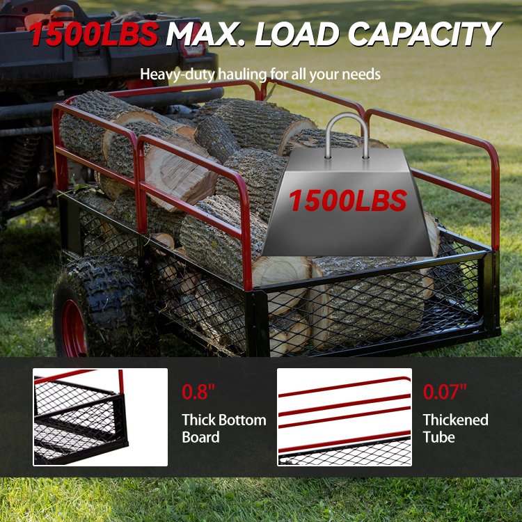 ATV/UTV Heavy Duty Utility Cart Cargo Trailer Mesh Dump Cart with Foldable Sides Atv Trailers