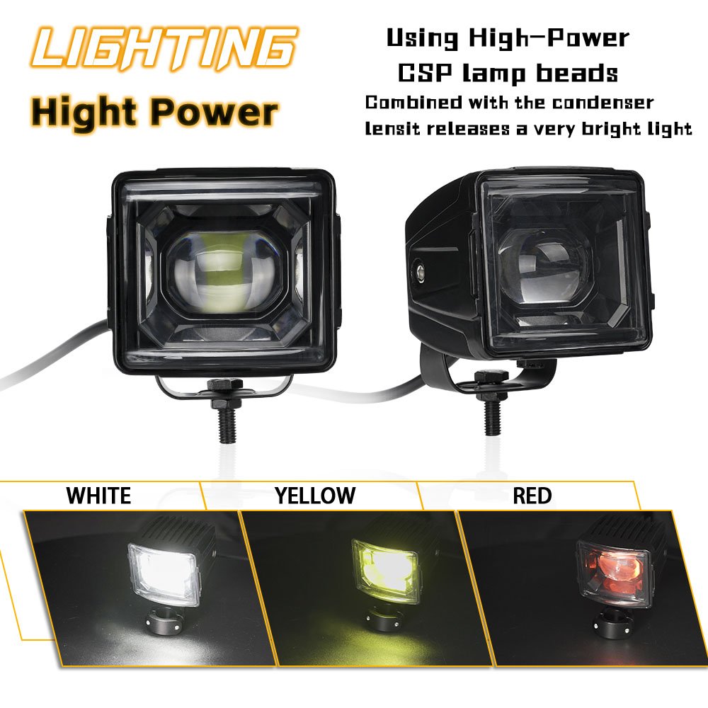 4 Inch 50W LED Work Light White Yellow Work Lamp 12V Spot Lights Beam Driving Lamps for 4x4 Offroad Vehicle Truck Boat Tractor