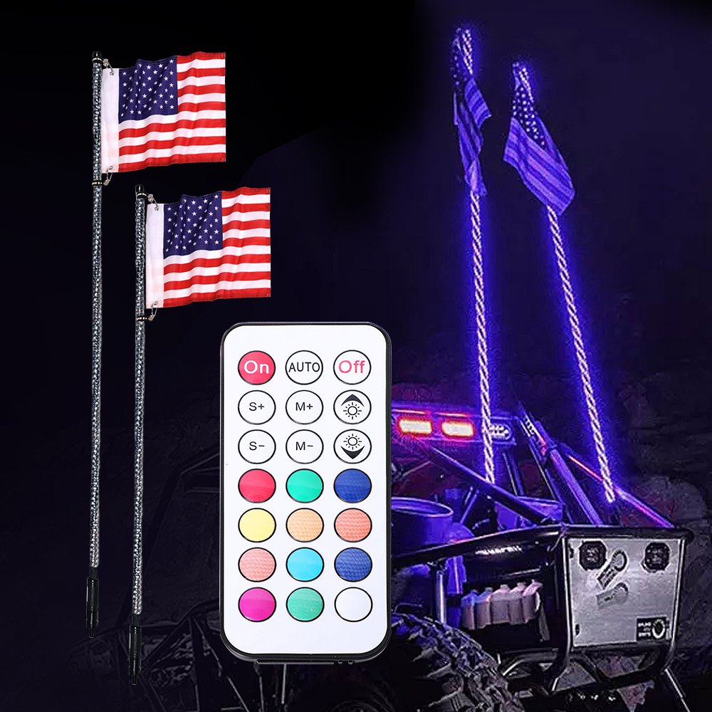 3FT 4FT 5FT Spiral RGB Led Whip Light Chasing Light Blue-tooth Control Antenna Whips for Can-Am ATV UTV RZR Polaris