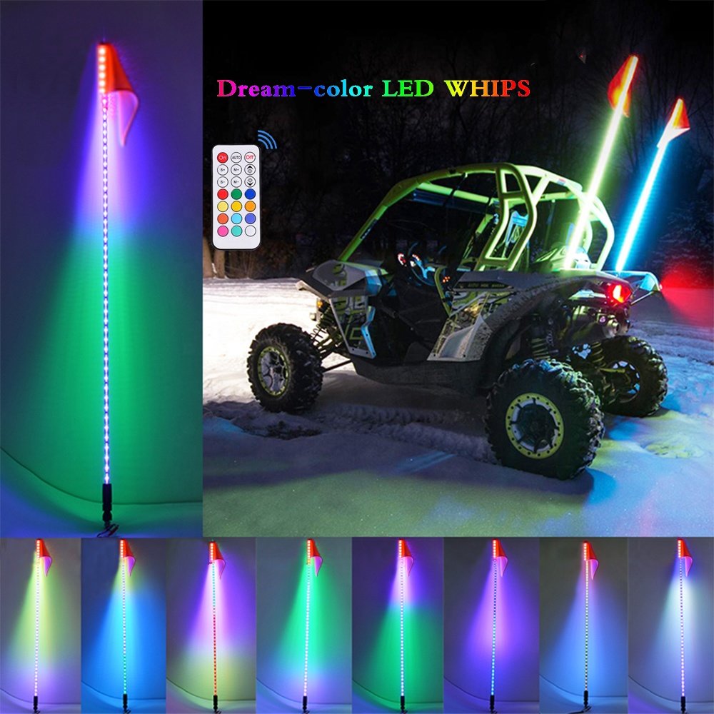 Remote/APP Control Fiber Glass Straight Led Whip 3ft 4ft 5ft 6ft RGB Chasing Color UTV ATV LED Antenas Buggy Light Para Polaris