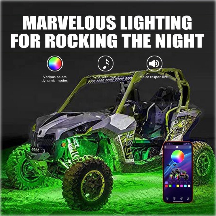 4/6/8 Pods Multicolor Off Road RGB LED Rock Light Kit With APP and Remote RGBW LED Rock Lights for Polaris RZR for Cam Atv Utv