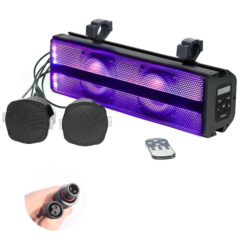 Waterproof IP66 Marine Sound Bar Blue Tooth System Amplified Speaker Soundbar Atv Utv Power Sports Led Rgb