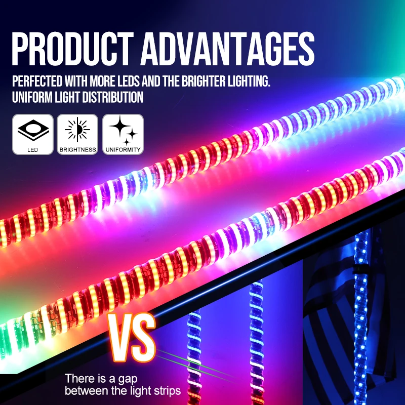 2ft-6ft LED Lighted Safety Whip Antennas Chasing Colors Flag for ATV UTV Buggy RZR Offroad Cars-New Condition