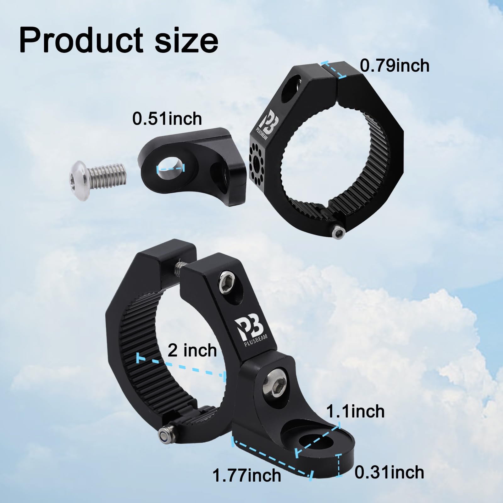 1.5-2inch 360° Thickened Off-Road Whip Light Extension Roll Bar Mounts Brackets with Rubber Bar Clamp