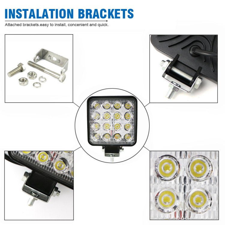 16LED 4 Inch 48w LED Work Light Bar Square Automotive LED Bar White Spotlight for 4x4 Offroad 4WD Car SUV ATV Tractor Boat Truck