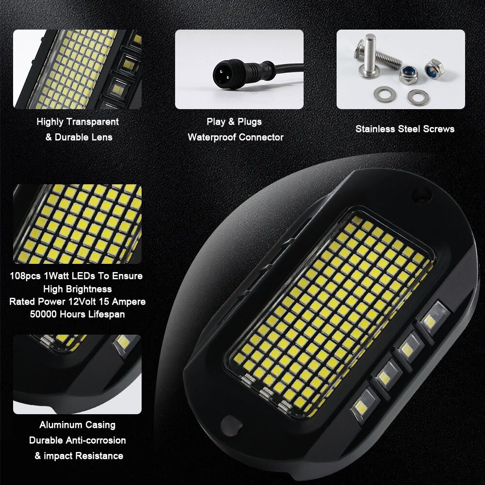 Kingshowstar a Sample for Test 144 LED Car Rock Lights Pure White Rock Lights for Truck Off-Road ATV