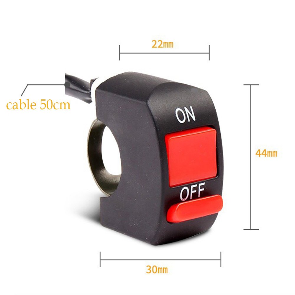 Universal 22mm Motor Light Switch Motorcycle Handlebar Flashing Switch on OFF Button ATV Bike Black Two Core Wire DC 12V 10A