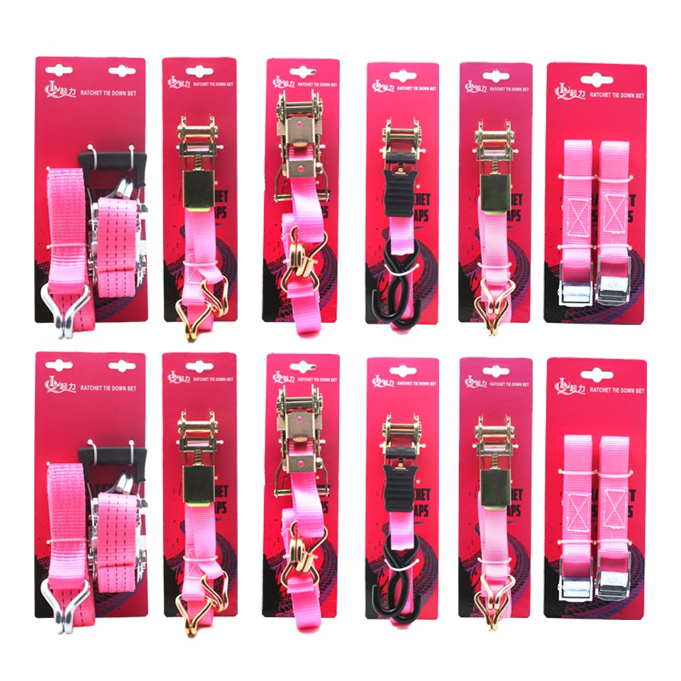 1'' 20ft Ratchet Straps Gold Cam Buckle Pink Ratchet Strap with Ratchet Buckle