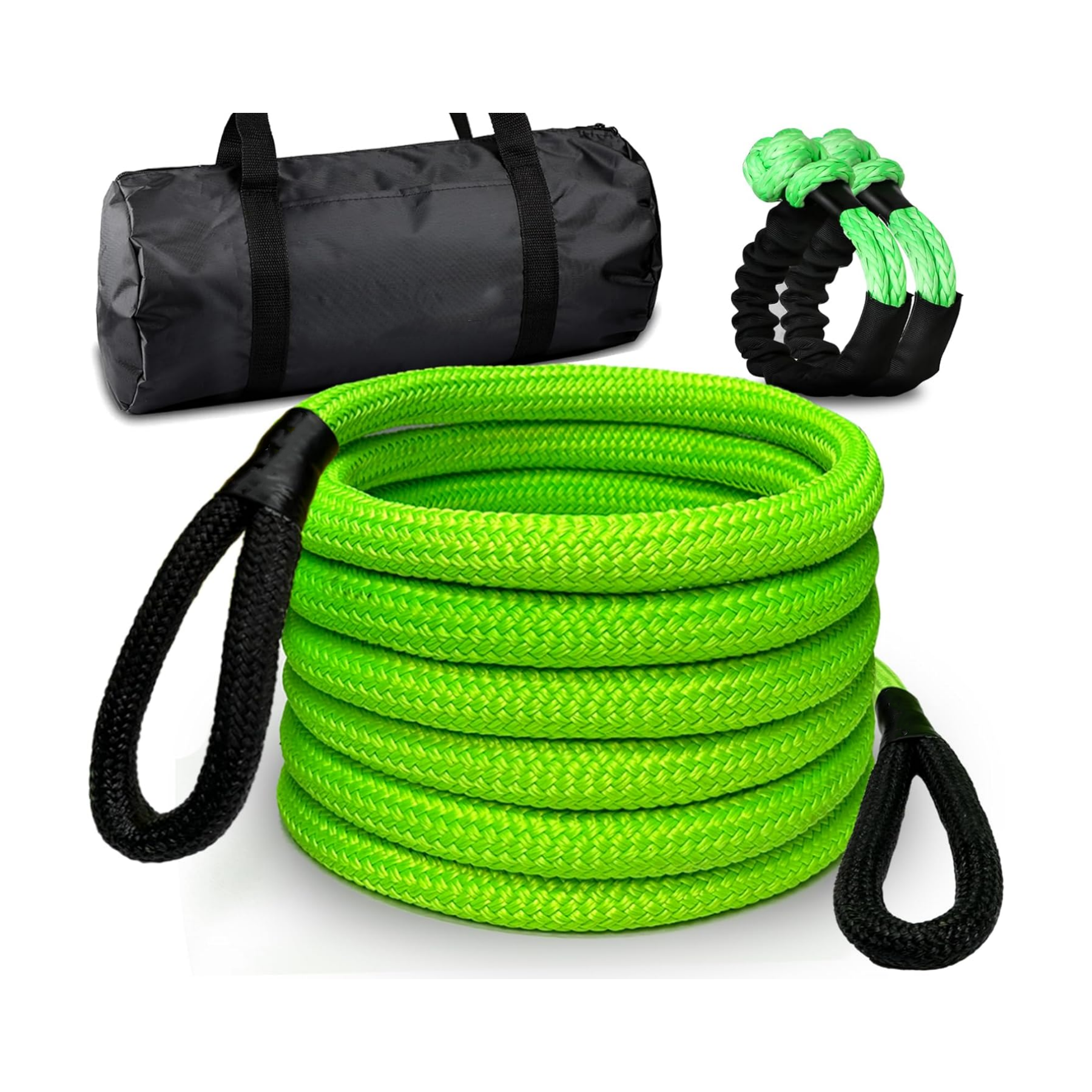 Kinetic Recovery Tow Rope Strap with Soft Shackles Heavy Duty Offroad Towing Straps Kit for Trucks SUV UTV ATV Tractor Car Jeep