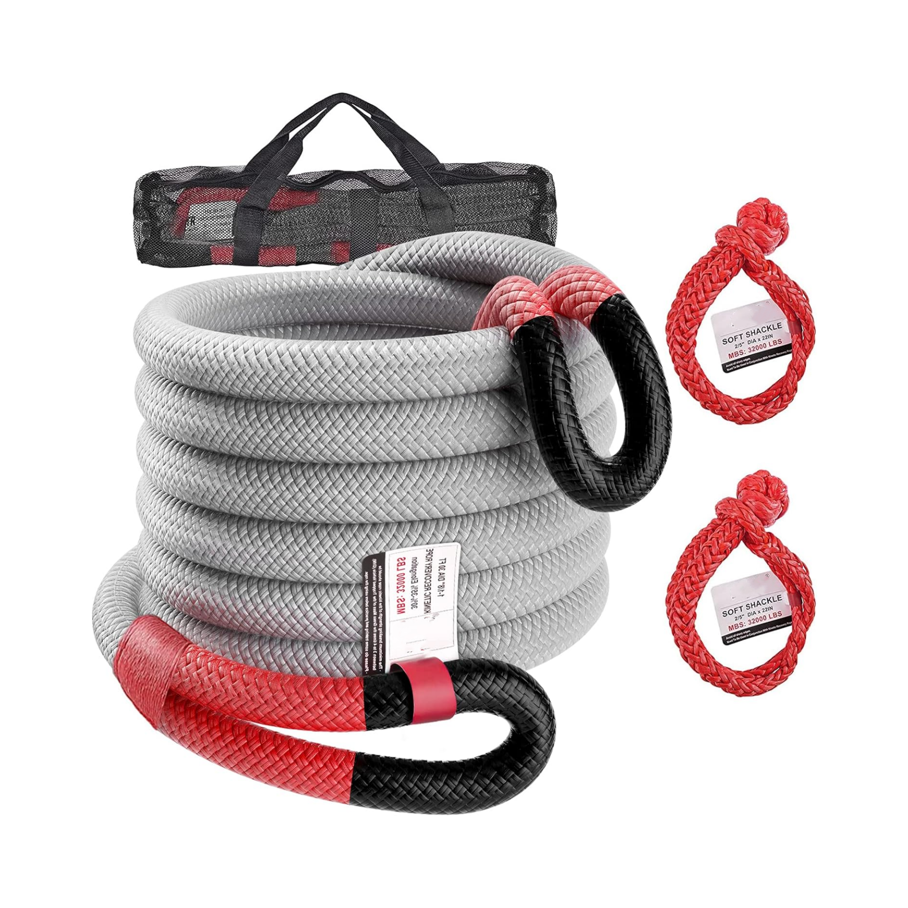 Kinetic Recovery Tow Rope Strap with Soft Shackles Heavy Duty Offroad Towing Straps Kit for Trucks SUV UTV ATV Tractor Car Jeep