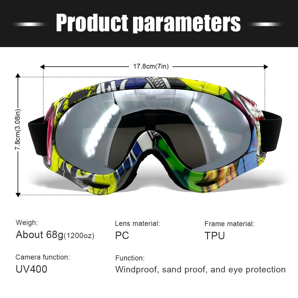 Motorcycle Goggles Fit Helmet Riding Cycling Sports Glasses ATV Ski Goggles Anti-UV Dustproof Windproof Dirt Bike Goggles
