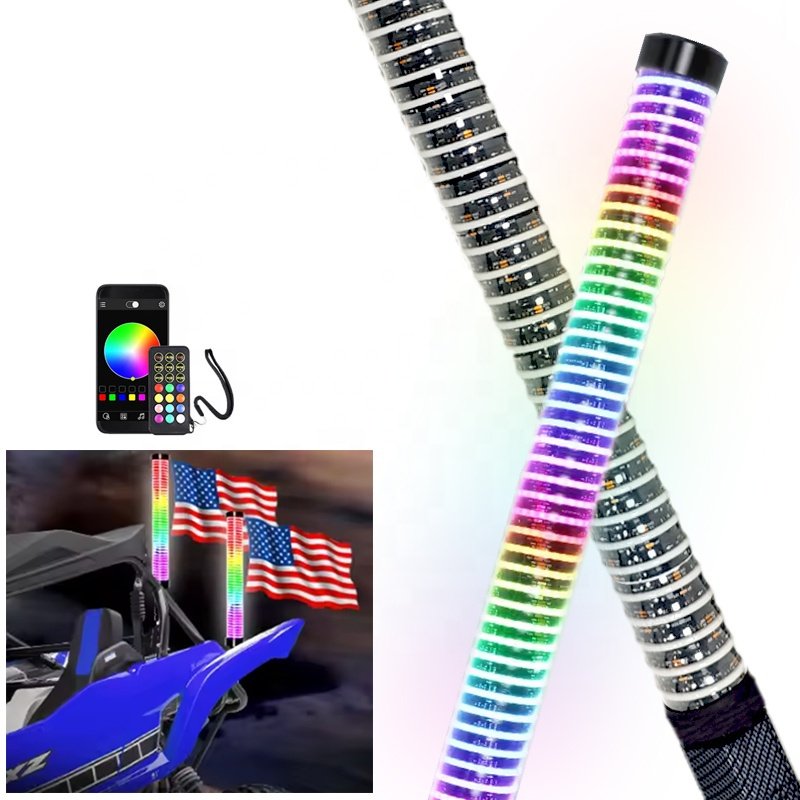 Fat Spiral COB LED Whip Lights for Side by Side with RF/APP Control RGB Chasing Led Antenna Whip for UTV ATV Buggy RZR Can-Am