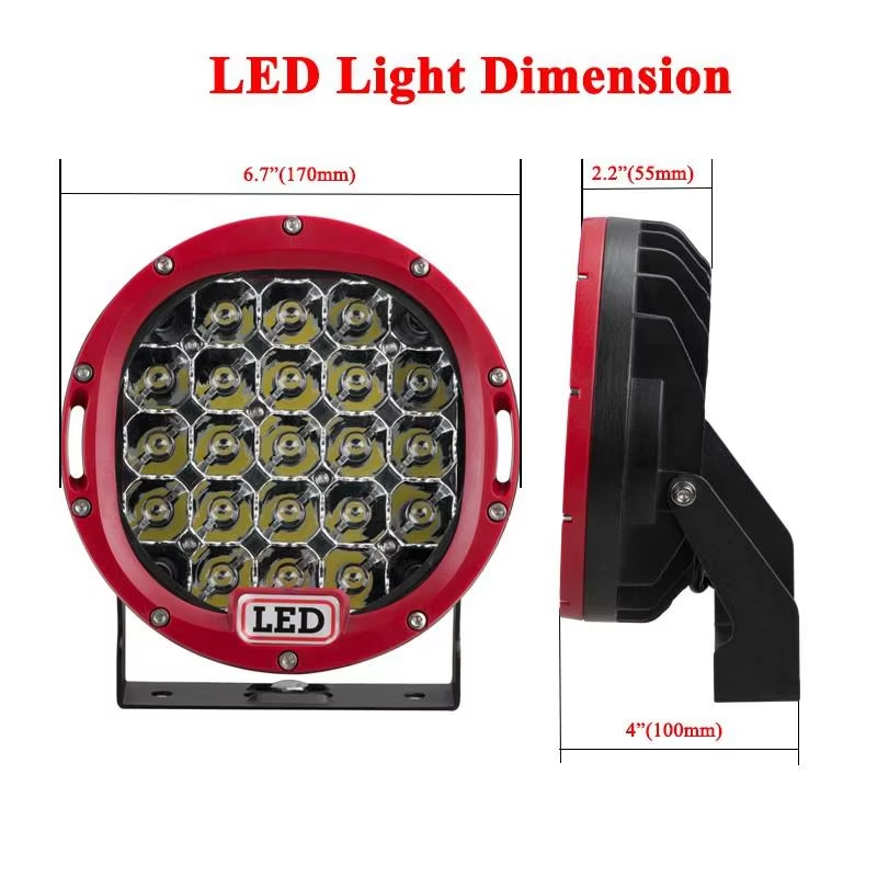 7 Inch 105W Round Offroad LED Work Light Driving Lights Red and Black Fog Light for 4WD 4x4 Offroad Truck ATV SUV