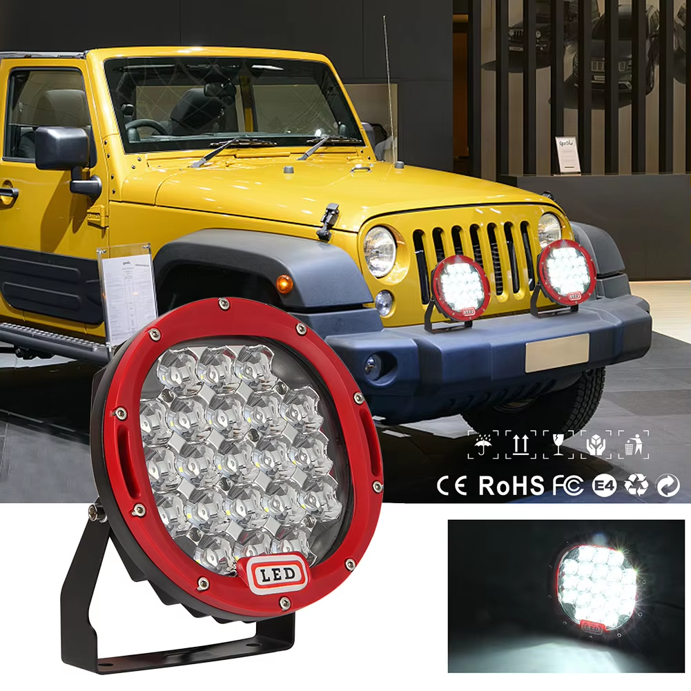 7 Inch 105W Round Offroad LED Work Light Driving Lights Red and Black Fog Light for 4WD 4x4 Offroad Truck ATV SUV