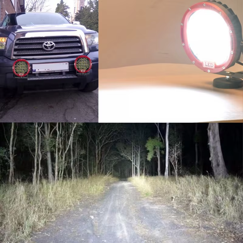 7 Inch 105W Round Offroad LED Work Light Driving Lights Red and Black Fog Light for 4WD 4x4 Offroad Truck ATV SUV
