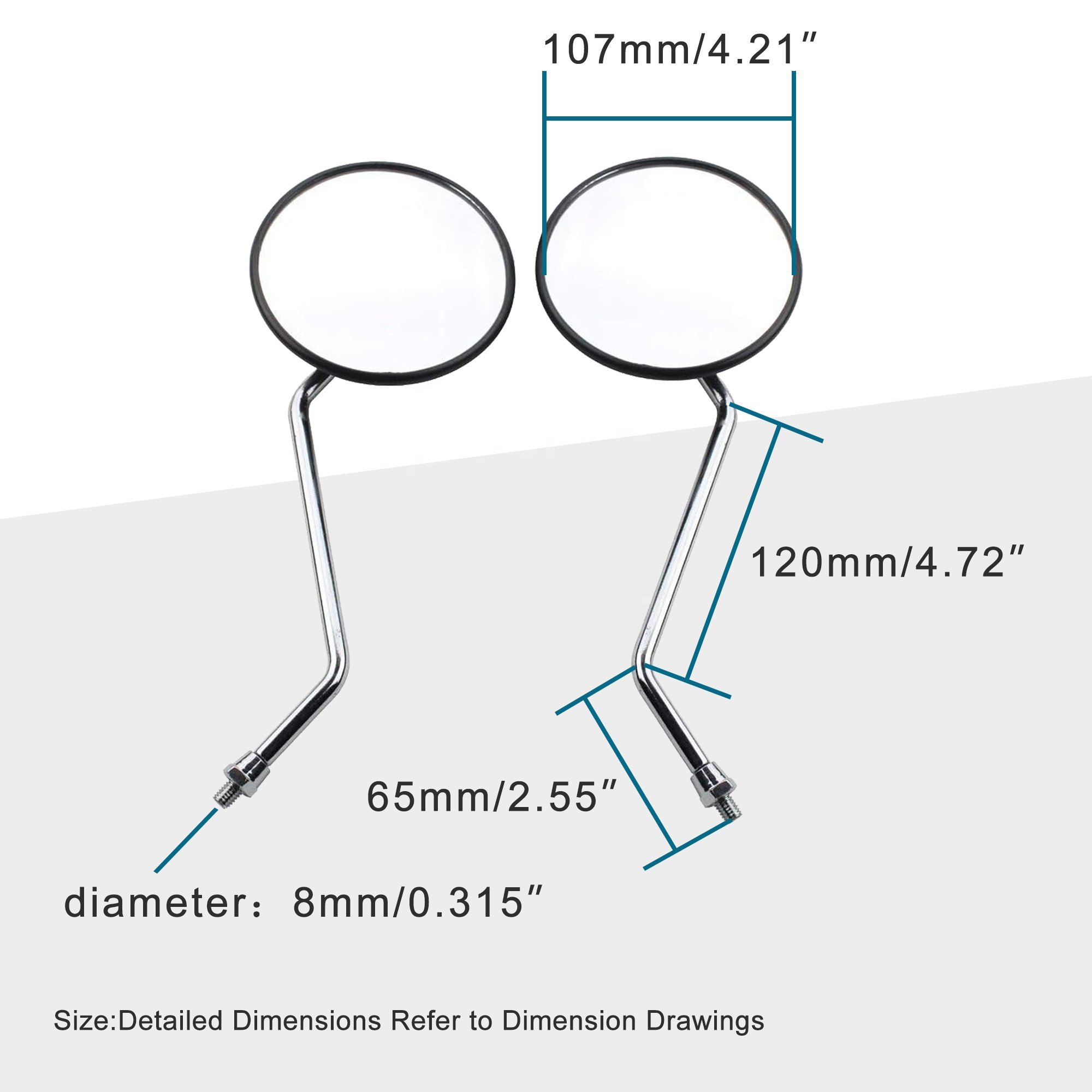 GOOFIT 8mm Round Rearview Mirror for 50cc 70cc 90cc 110cc 125cc 150cc 200cc 250cc ATV Quad Scooter Motorcycle Side Mirror