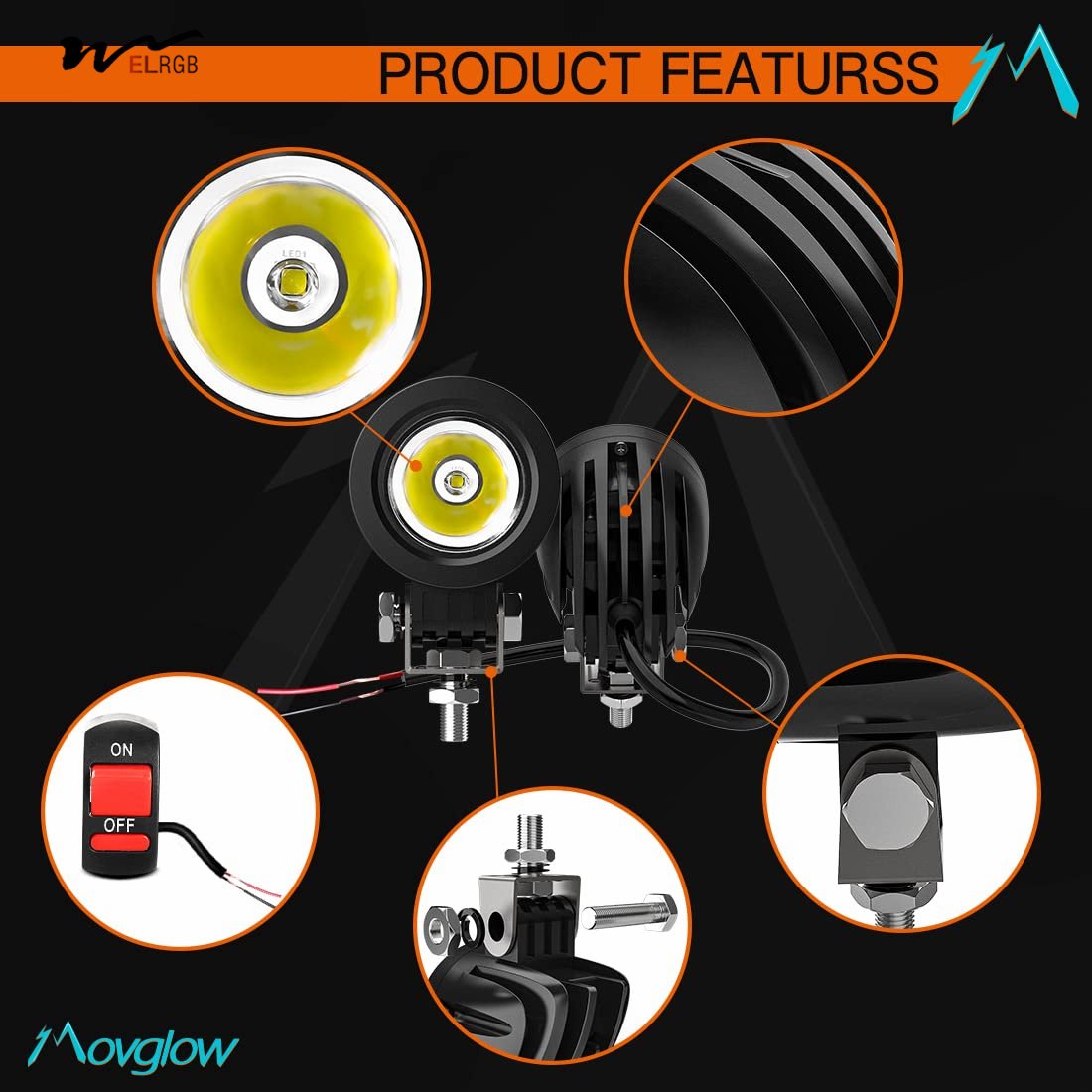Motorcycle Auxiliary Lights LED Spot Driving Fog Lights with Switch for Sport Motorcycle Street Bike ATV UTV Trike Spotlight