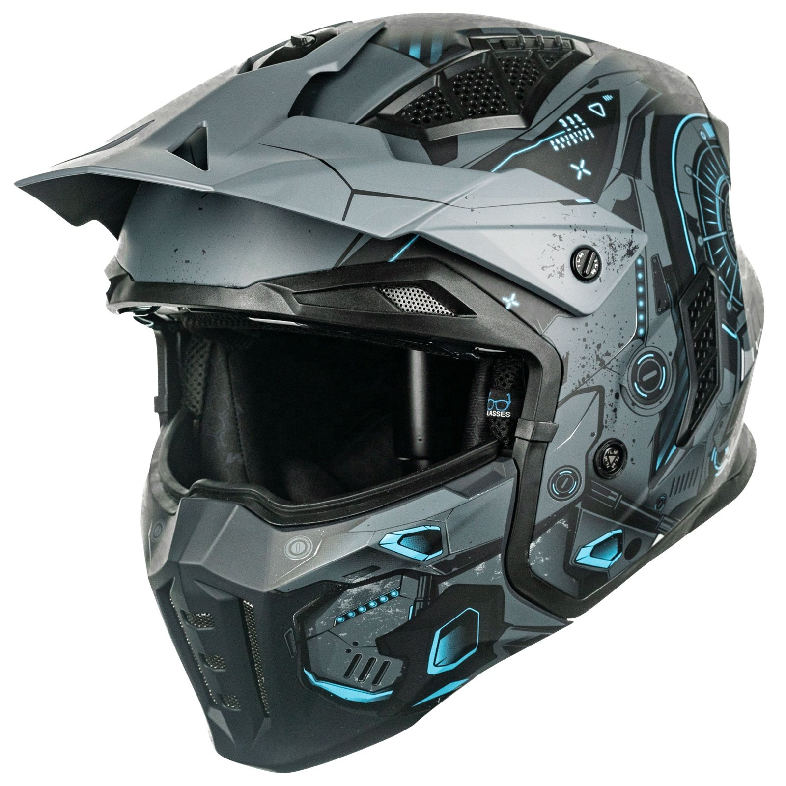 DOT ILM Open Face Motorcycle 3/4 Half Helmet for Adult Model Z302 Blue Mecha