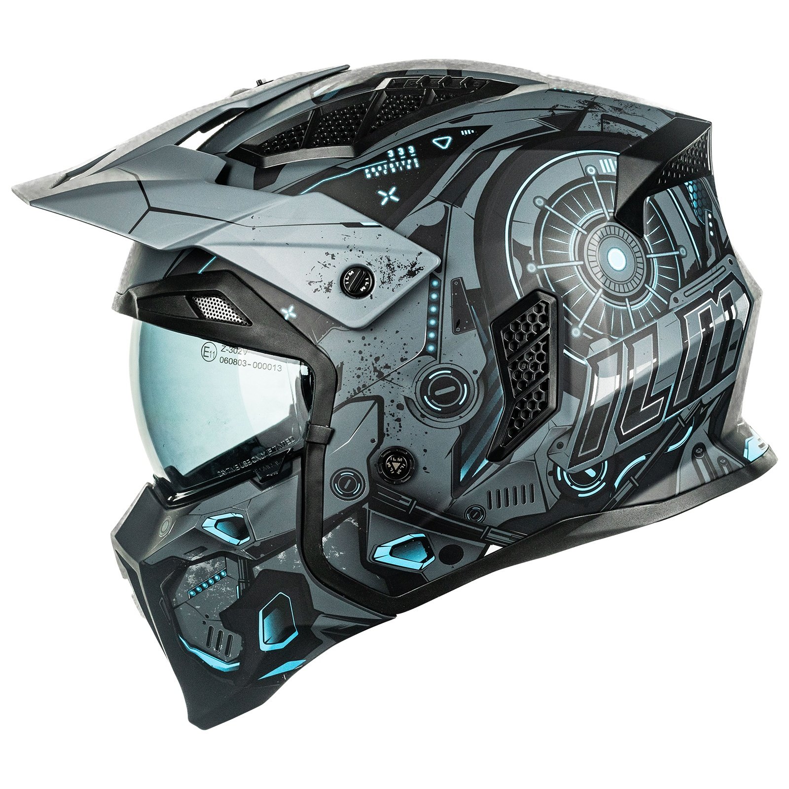 DOT ILM Open Face Motorcycle 3/4 Half Helmet for Adult Model Z302 Blue Mecha