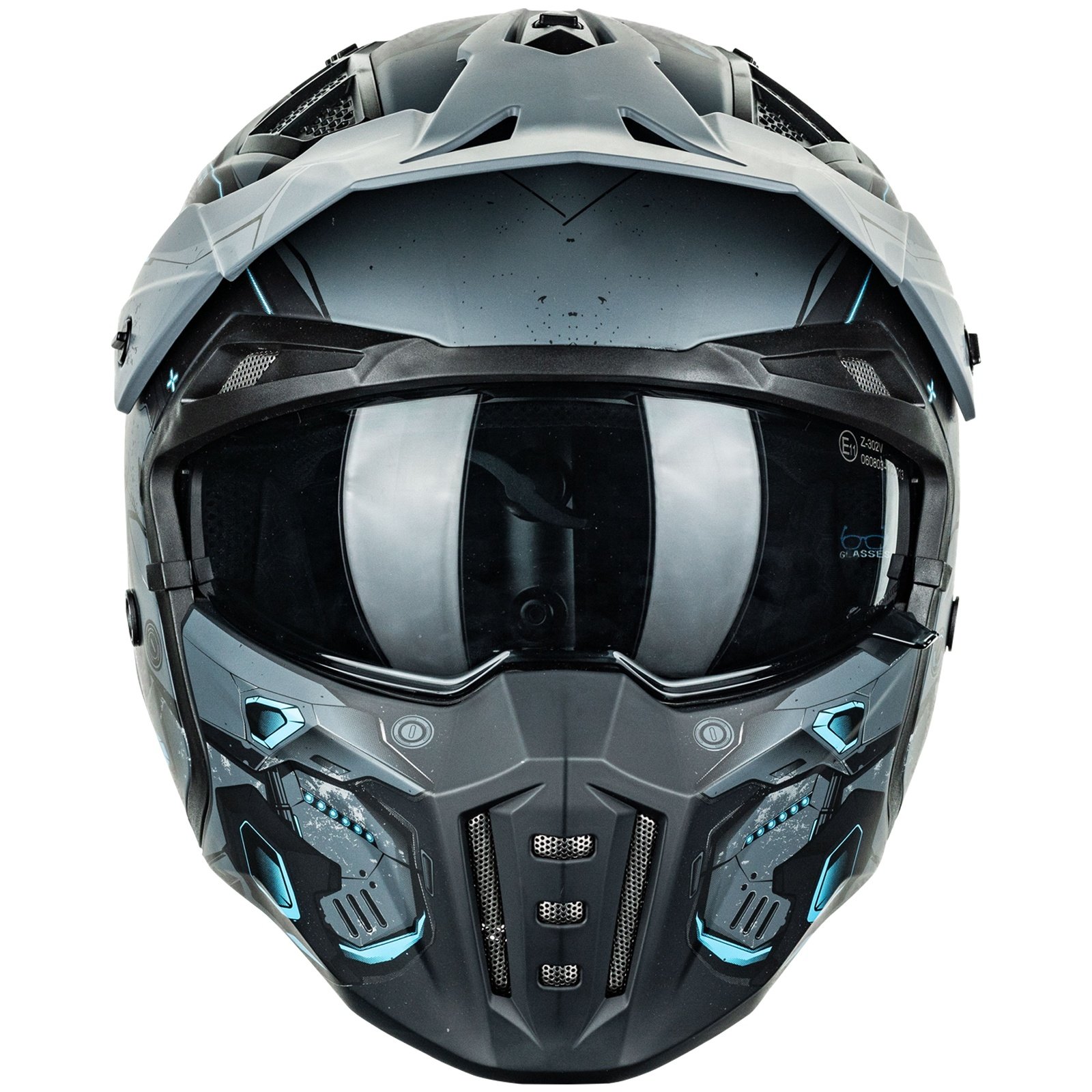 DOT ILM Open Face Motorcycle 3/4 Half Helmet for Adult Model Z302 Blue Mecha