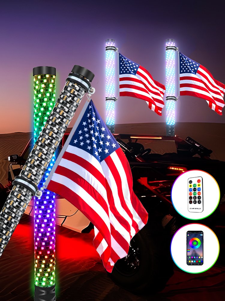 Hot Sell 1 ft 2ft 3ft Remote Bluetooth Control RGB Color Chasing Led Fat Whip for ATV UTV Truck