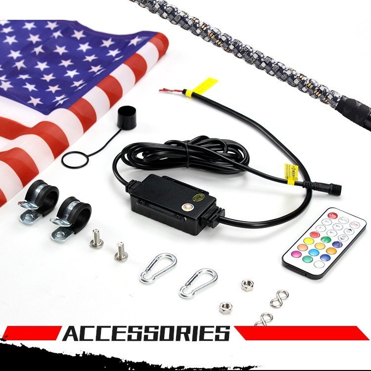 3FT LED Whip Light Remote Control LED Spiral Flag Pole RGB Chase Light Antenna LED Lighted Whip for SXS UTV RZR Can-Am Truck