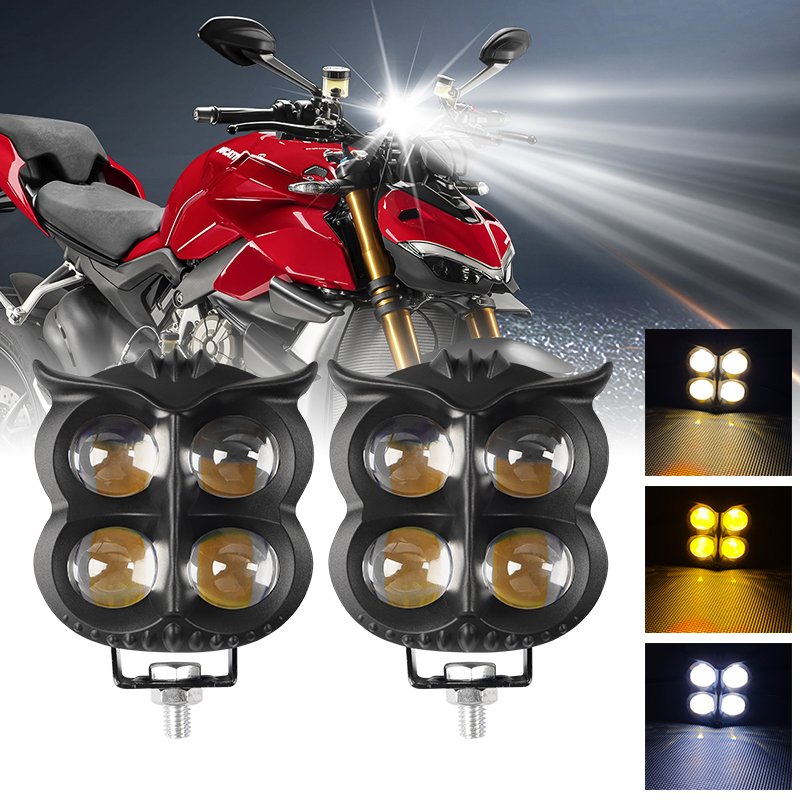 4-Eye Owl Design LED Driving Spotlight 40W White Yellow Dual Color Hi Lo Beam Universal Motorcycle Headlamp for Moto Car ATV 4WD