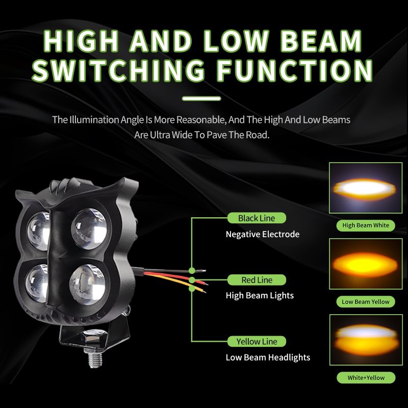 4-Eye Owl Design LED Driving Spotlight 40W White Yellow Dual Color Hi Lo Beam Universal Motorcycle Headlamp for Moto Car ATV 4WD