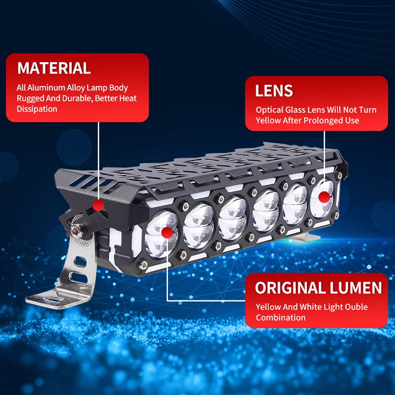 6 Lens LED Work Light Dual Color Motorcycle Spotlights Led Headlights Driving Fog Running Lights 12V for Truck Car SUV ATV 4X4