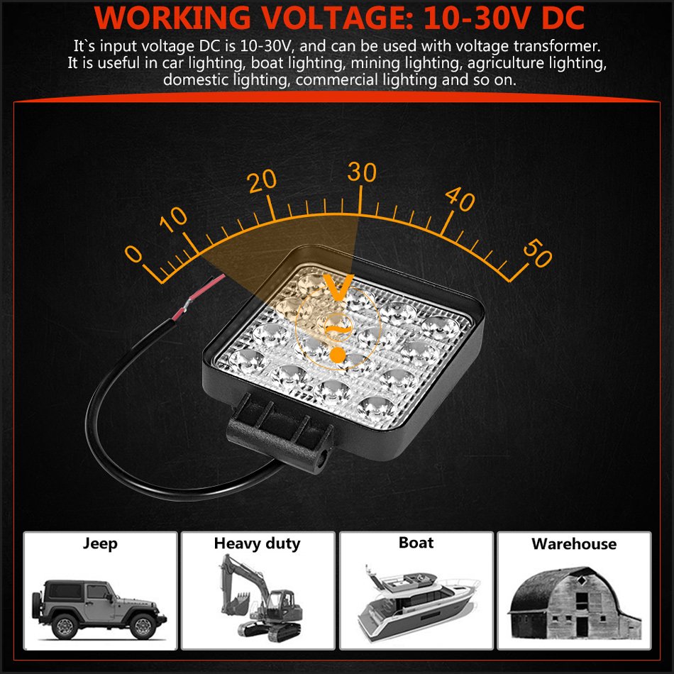 4 Inch Square LED Work Light Spotlight 48W LED Light Bar for 4x4 Offroad ATV UTV Truck Tractor Motorcycle Fog Lights
