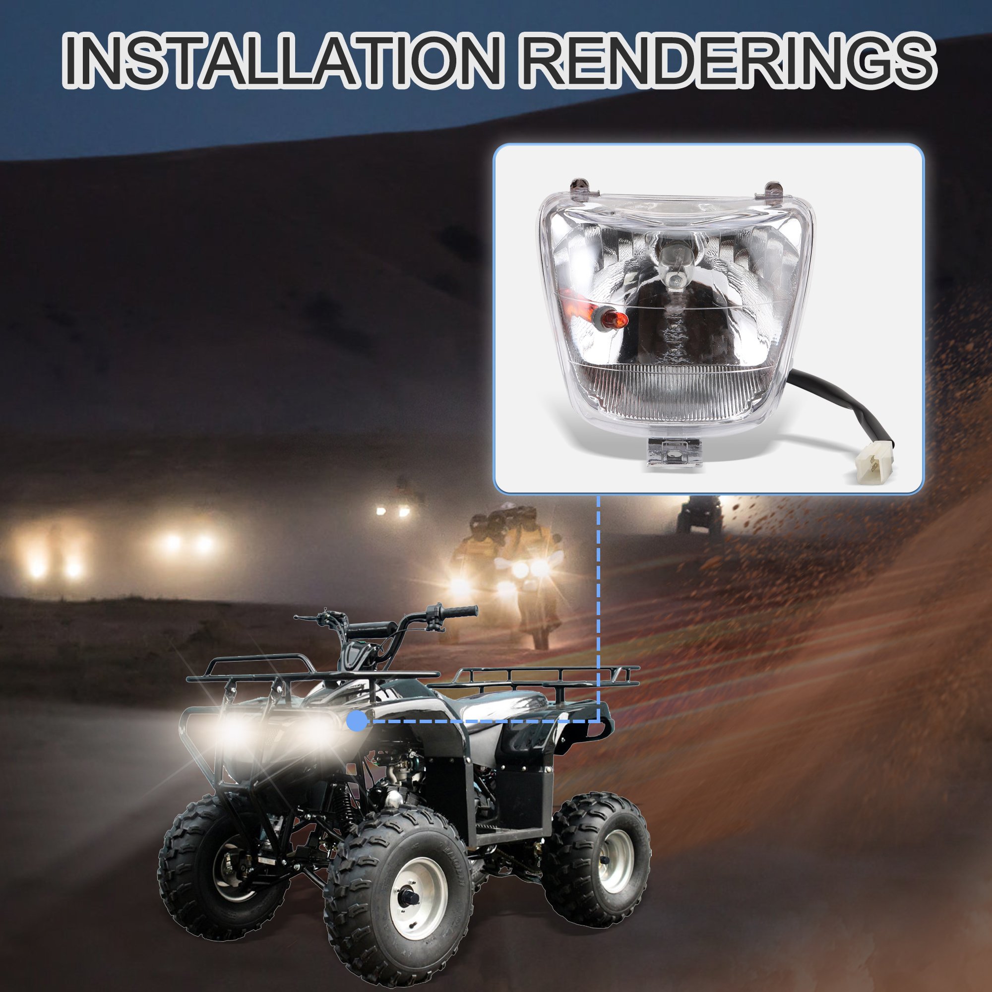GOOFIT Headlight Head Lamp Assembly Replacement for Taotao SunL Coolster 50 Cc 70cc 90 CC 110cc 125 Cc 150cc ATV Quad 4 Wheeler