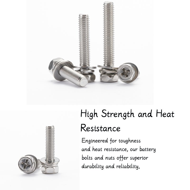High-Quality Stainless Steel Battery Screw and Square Nuts Set, M6 X 10/12/16/18/20mm for Motorcycles and ATVs