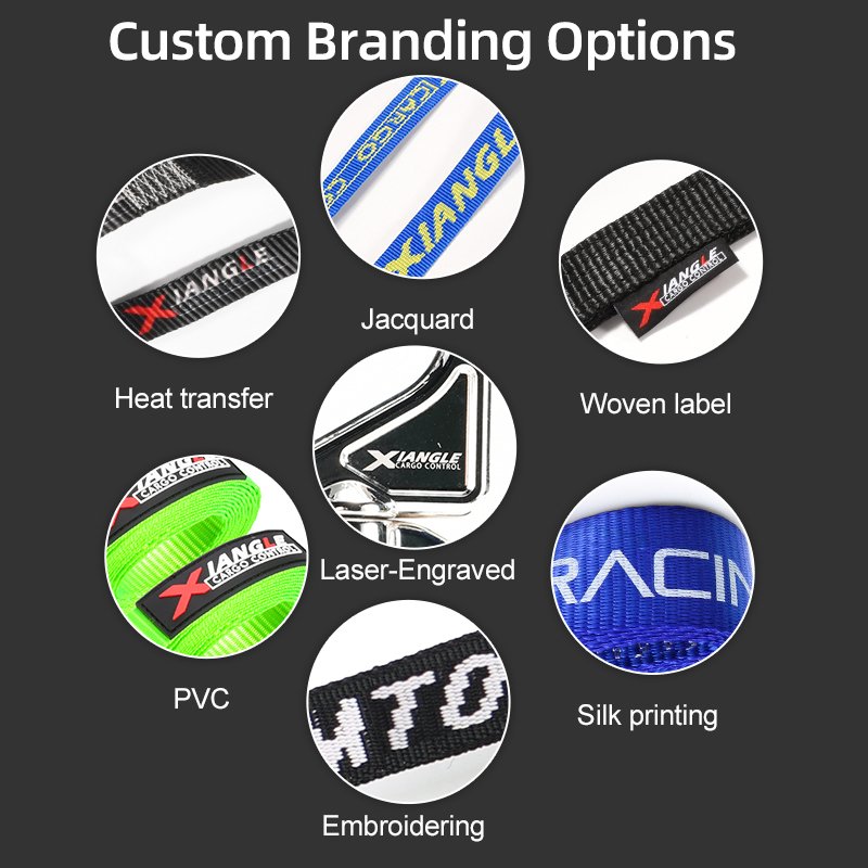 Custom Jacquard logo Woven-in Length 1" 1500lbs High Strength Polypropylene Cam Buckle Tie Down Straps for Boat ATV