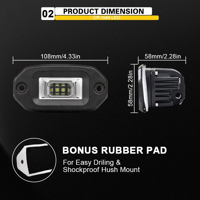 20W Flush Mount LED Pods Flood Beam LED Work Light Offroad Light Driving Lights for Bumper Truck ATV UTV SUV Boat